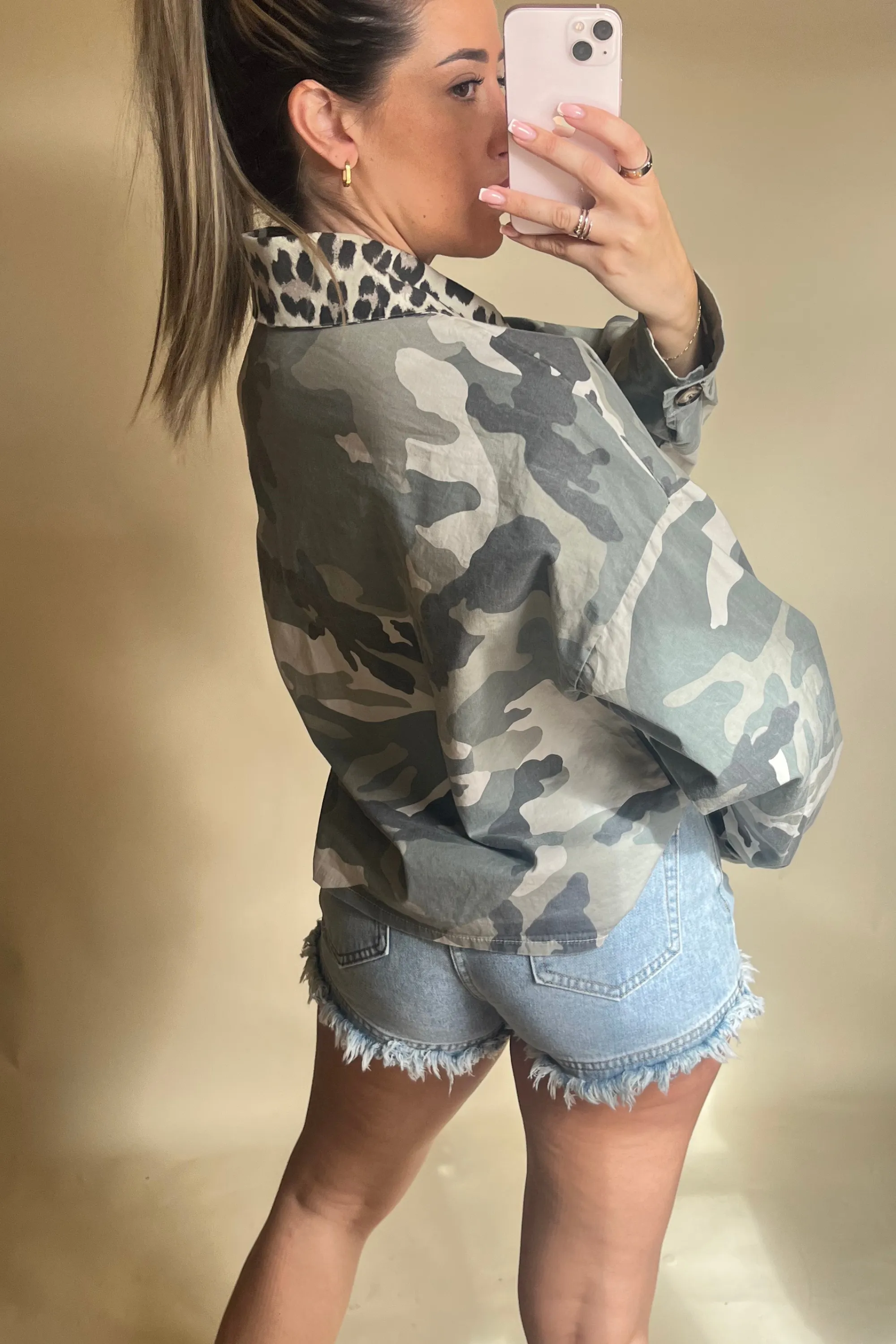 Camo & Leopard Print Boxy Fit Jacket