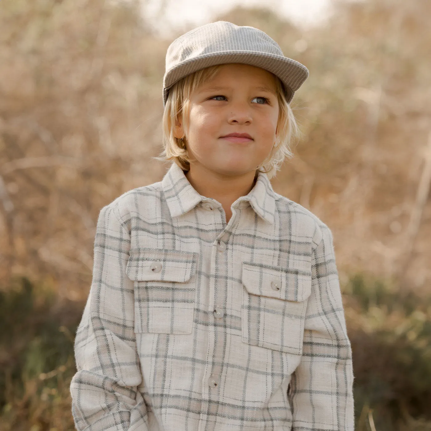 Collared Long Sleeve Shirt - Rustic Plaid - Stone