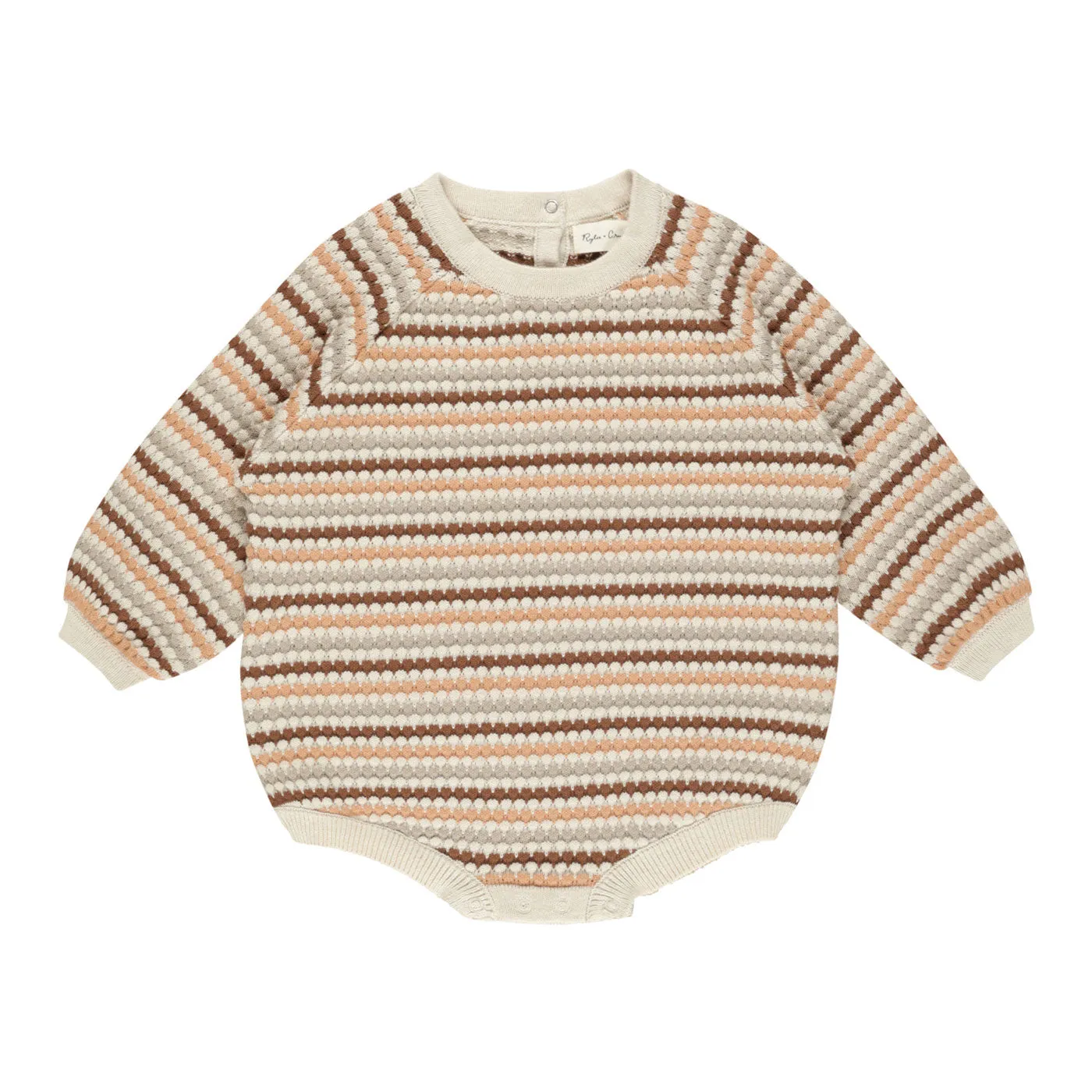 Crewneck Romper - Honeycomb Stripe - Natural / Shell / Dusty Blue / Saddle