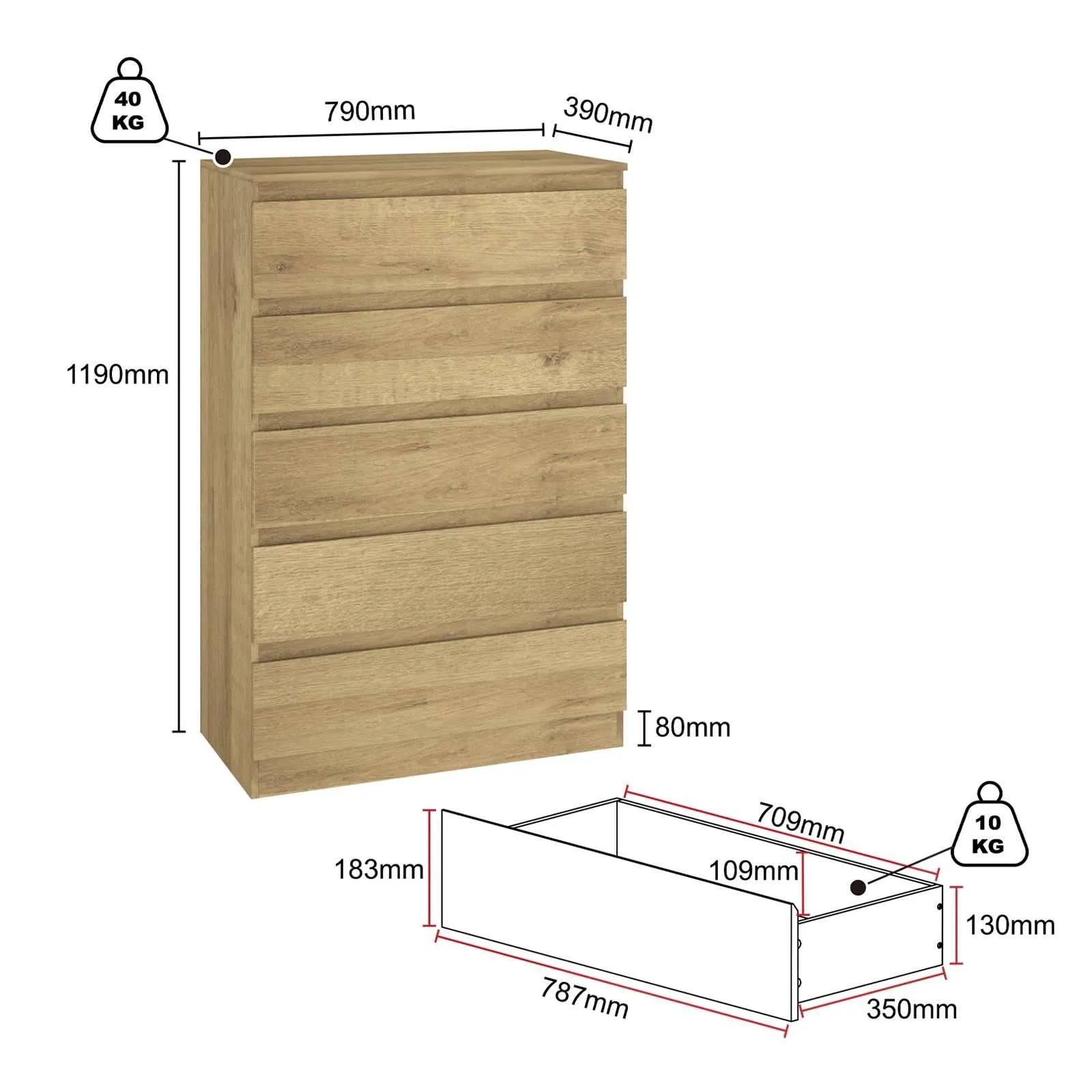 MerryLuk Chest of 5 Drawers Tallboy With Laptops Desk Dresser Desk Combo