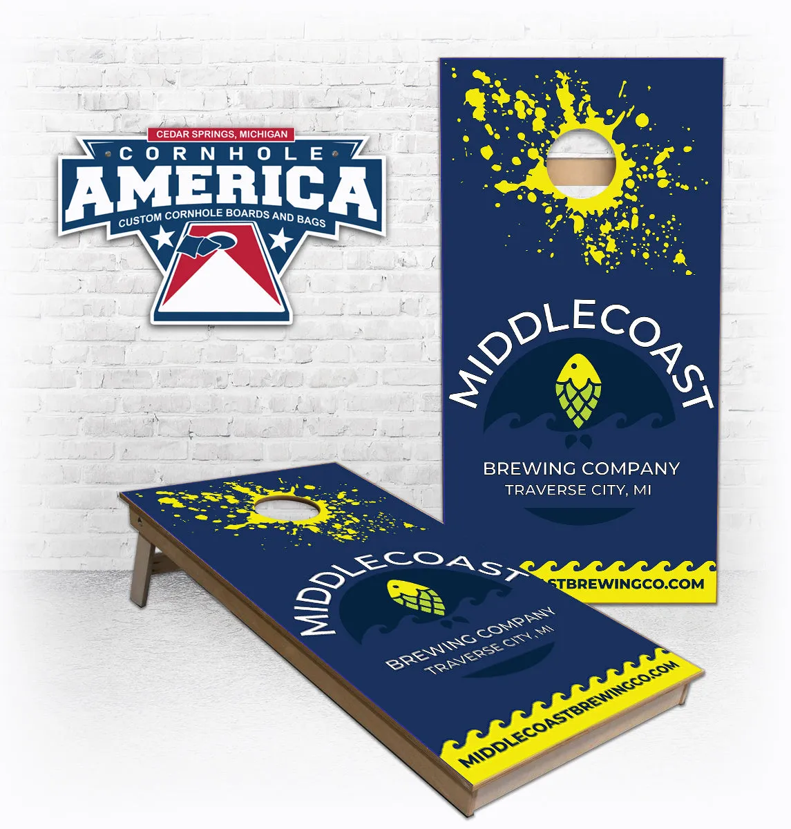 Middle Coast Brewering co cornhole boards