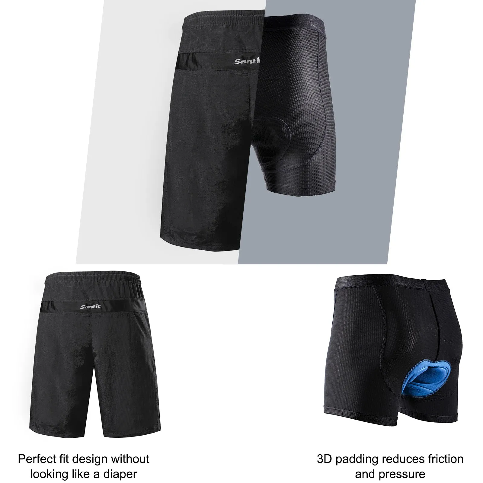 Santic Boden Black Men Cycling MTB Shorts