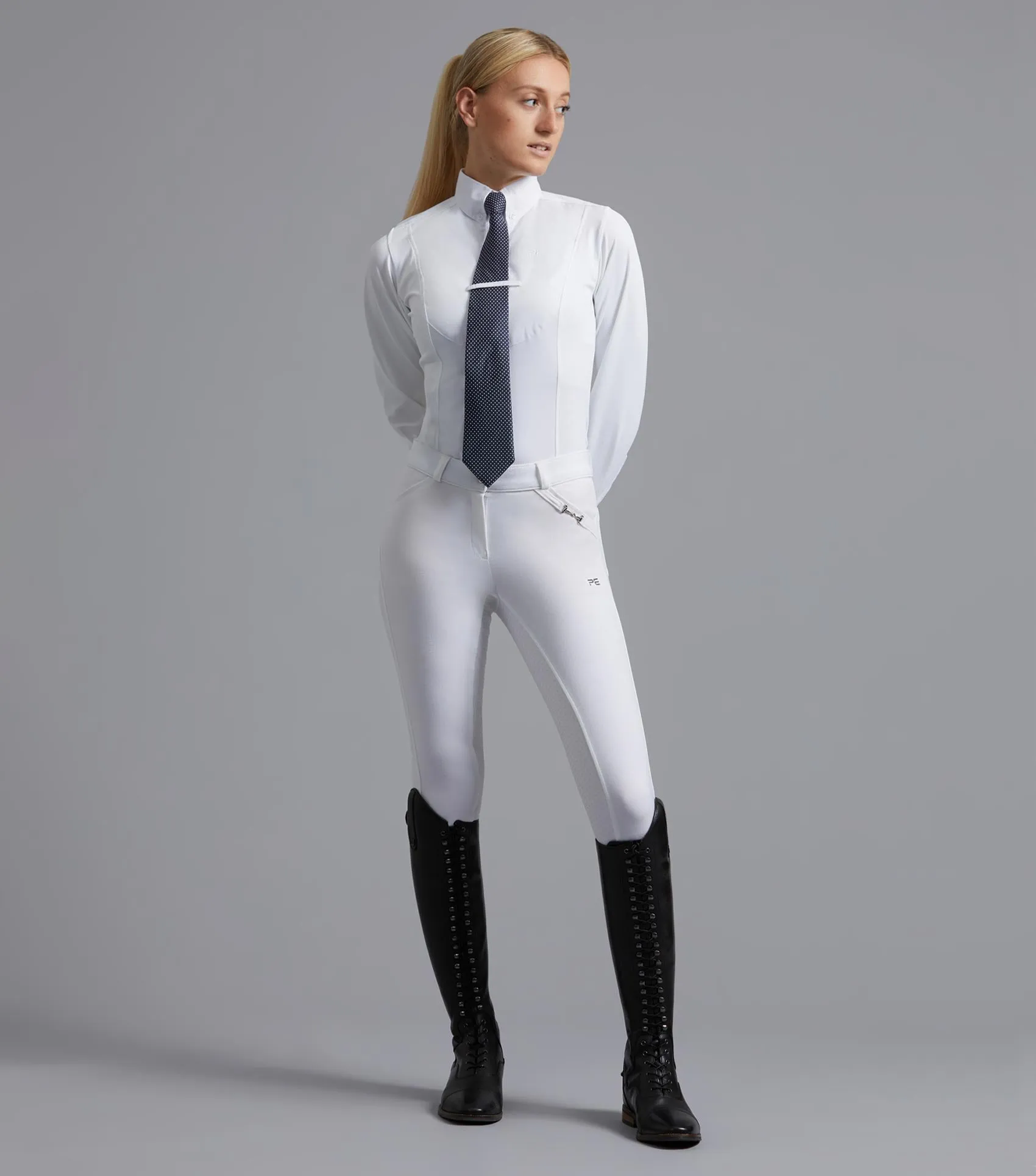 Tessa Ladies Long Sleeve Tie Shirt White